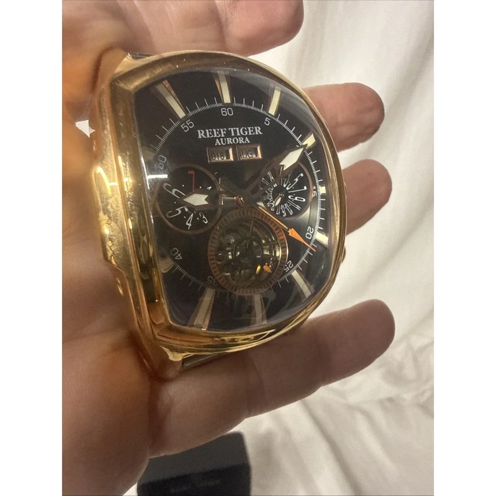 REEF TIGER RGA 3069 Tank 2 100M Rose Gold Tonneau Automatic Men's Watch Skeleton